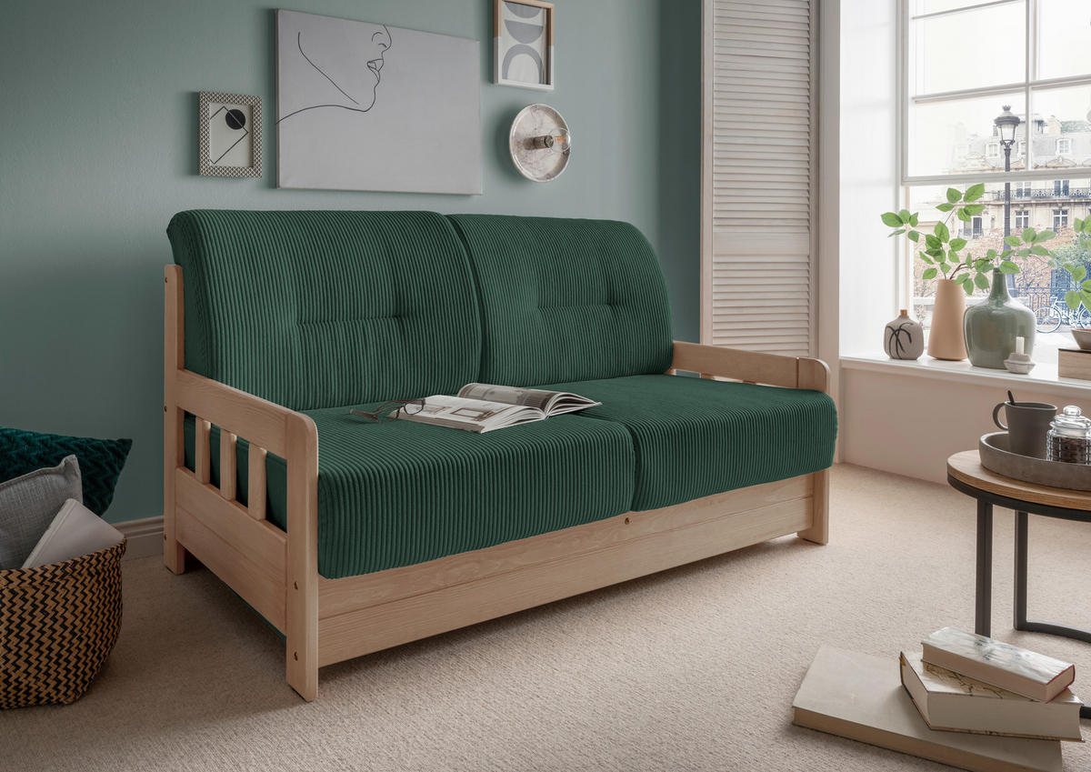 SCHLAFSOFA in Textil Naturfarben, Dunkelgrün  - Dunkelgrün/Naturfarben, Modern, Holz/Textil (154/88/90cm) - Livetastic