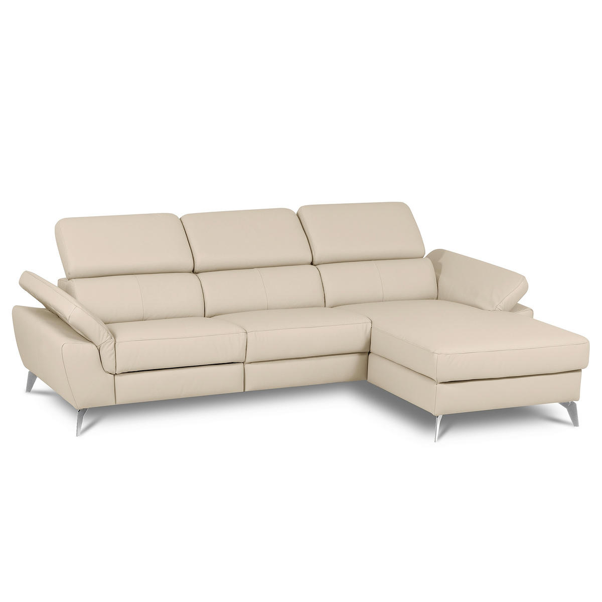ECKSOFA SONO Grau Echtleder Lederlook Armteilverstellung, Kopfteilverstellung  - Chromfarben/Grau, Design, Leder/Textil (252/179cm) - Livetastic