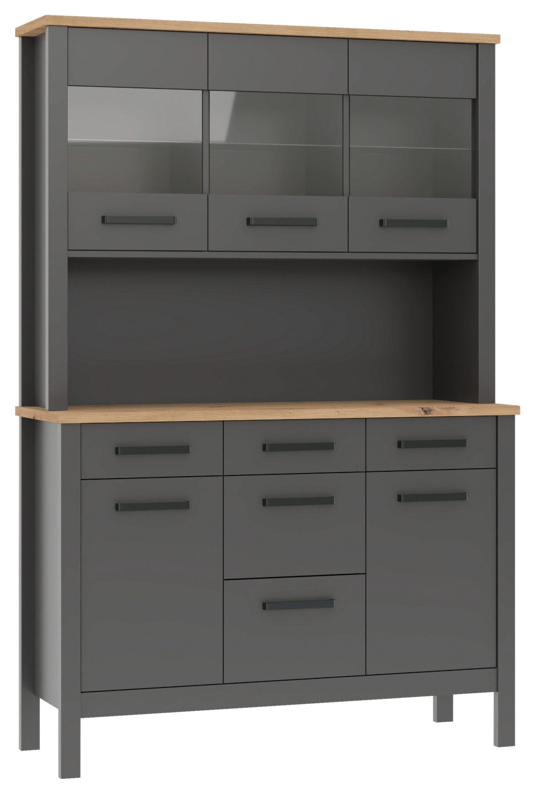 BUFFET 130/196/45 cm  in Anthrazit, Eiche Artisan  - Anthrazit/Schwarz, MODERN, Glas/Holzwerkstoff (130/196/45cm) - home24