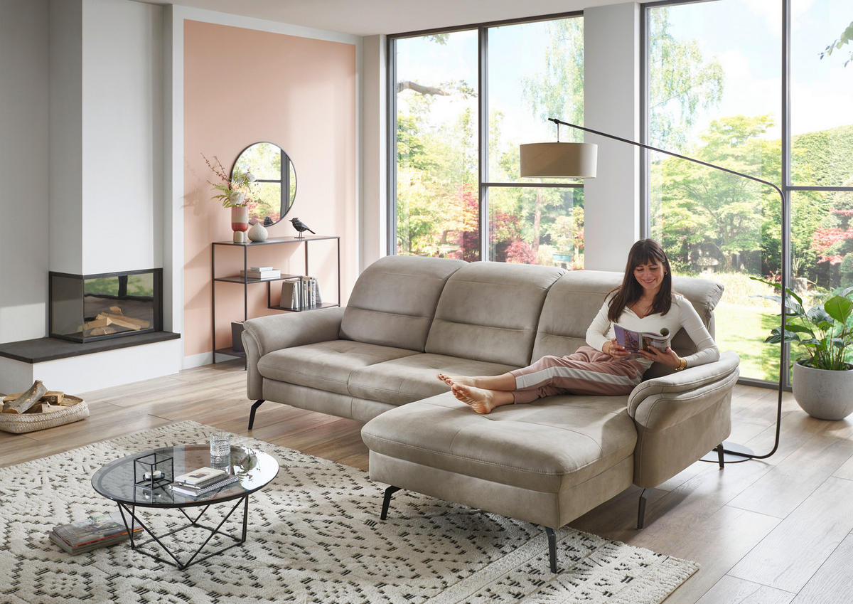 ECKSOFA in Flachgewebe Graubraun  - Graubraun/Schwarz, Konventionell, Textil/Metall (260/181cm) - Beldomo Speed