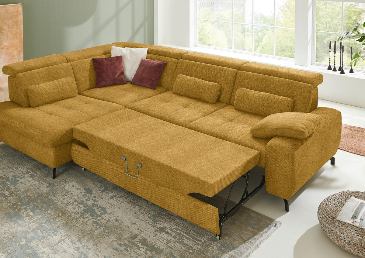 ECKSOFA in Chenille Currygelb  - Currygelb/Schwarz, Design, Textil/Metall (220/310cm) - Beldomo Style