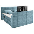 BOXSPRINGBETT 180/200 cm,  in Blau, Matratze, Topper, motorische Verstellbarkeit, Fernbedienung, unterschiedliche Matratzenhärtegrade je Bettseite, Wendematratze mit unterschiedlichen Härtegraden, H2 + H3 = mittel + fest  - Blau, KONVENTIONELL, Textil (18