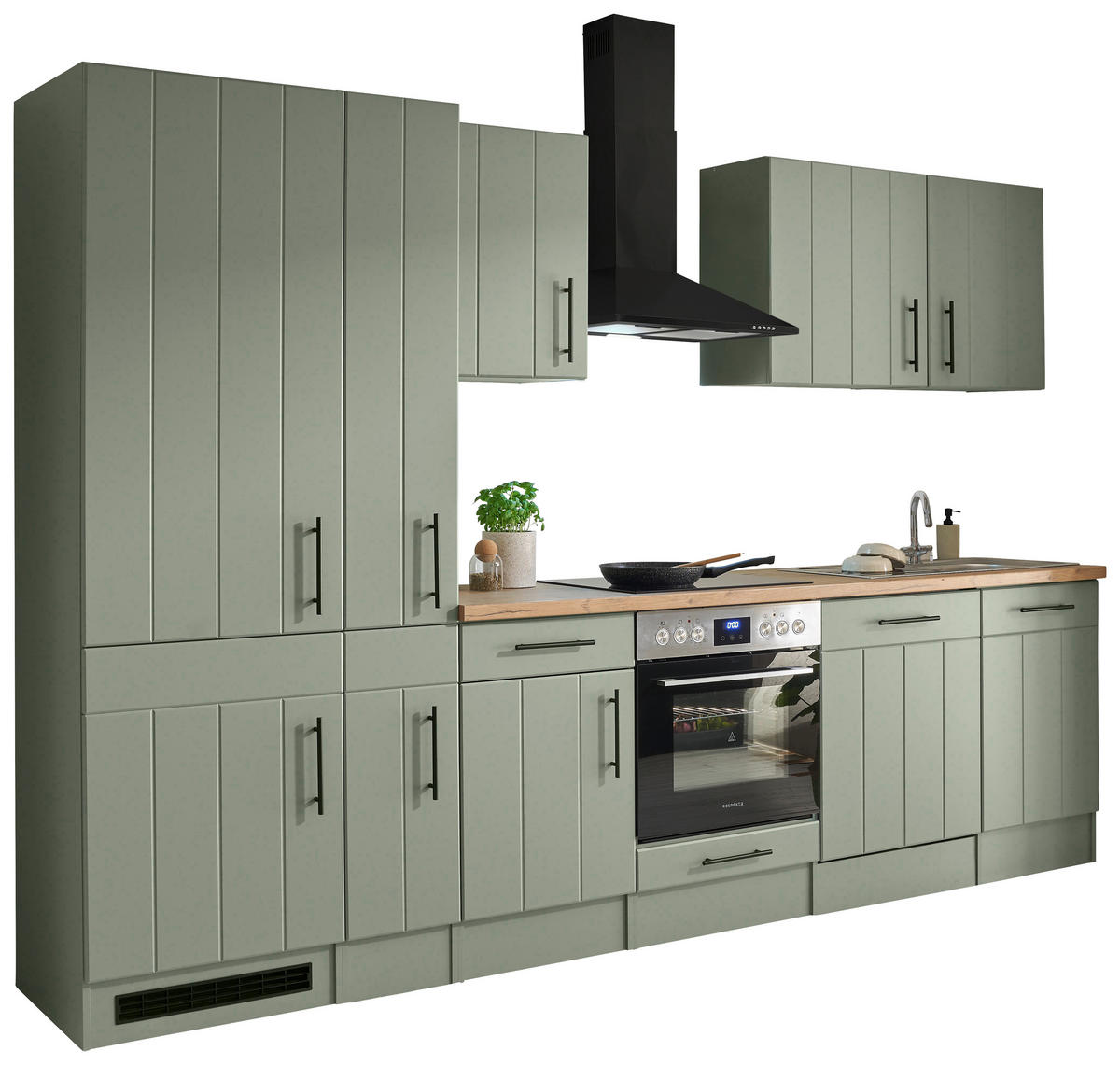 KÜCHENBLOCK 310 cm   in Wildeiche, Schilfgrün  - Schilfgrün/Wildeiche, Trend, Holzwerkstoff/Metall (310cm) - Respekta