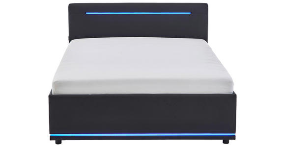POLSTERBETT 140/200 cm,  in Schwarz, Beleuchtung,  - Schwarz, Design, Kunststoff/Textil (140/200cm) - Xora