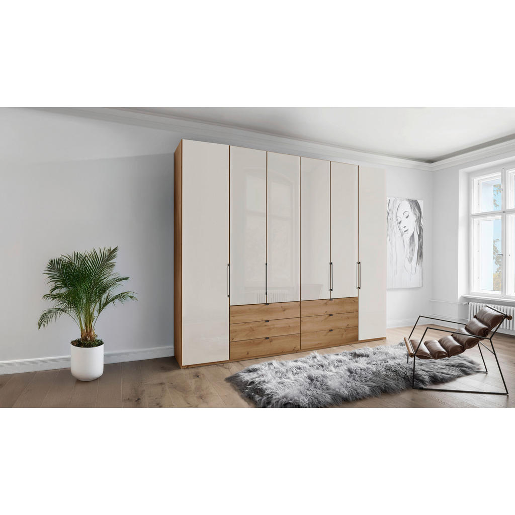 Thumbnail - Dieter Knoll Drehtürenschrank, Champagner, Eiche Bianco, Metall, 8 Fächer, 6 Schubladen, 250x216x58 cm, ISO 9001, Golden...