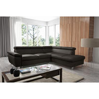 ECKSOFA Dunkelbraun Echtleder Lederlook  - Chromfarben/Dunkelbraun, Design, Leder/Textil (248/208cm) - Livetastic