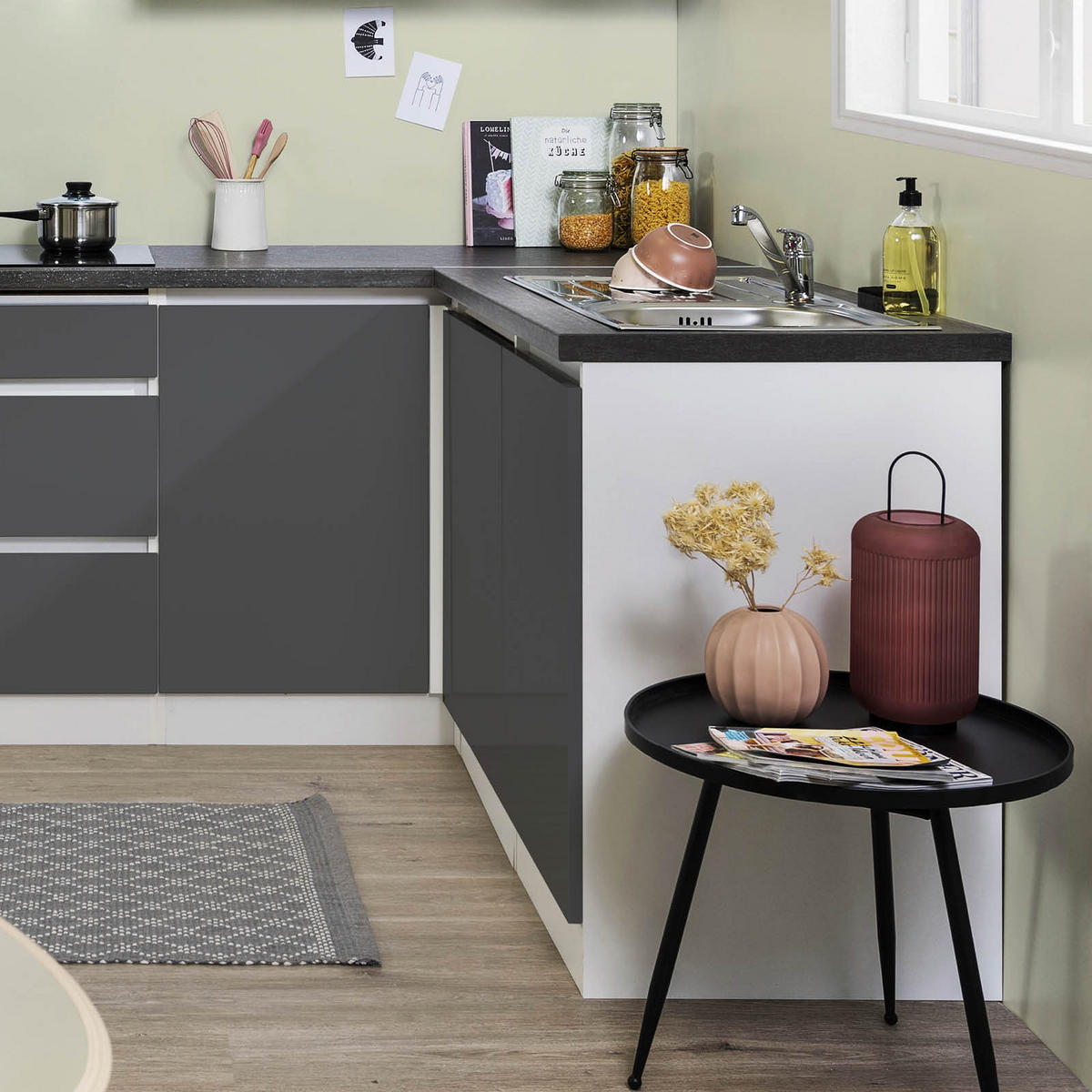 ECKKÜCHE 280/172 cm  in Weiß, Grau Hochglanz  - Grau Hochglanz/Weiß, MODERN, Holzwerkstoff (280/172cm) - Respekta