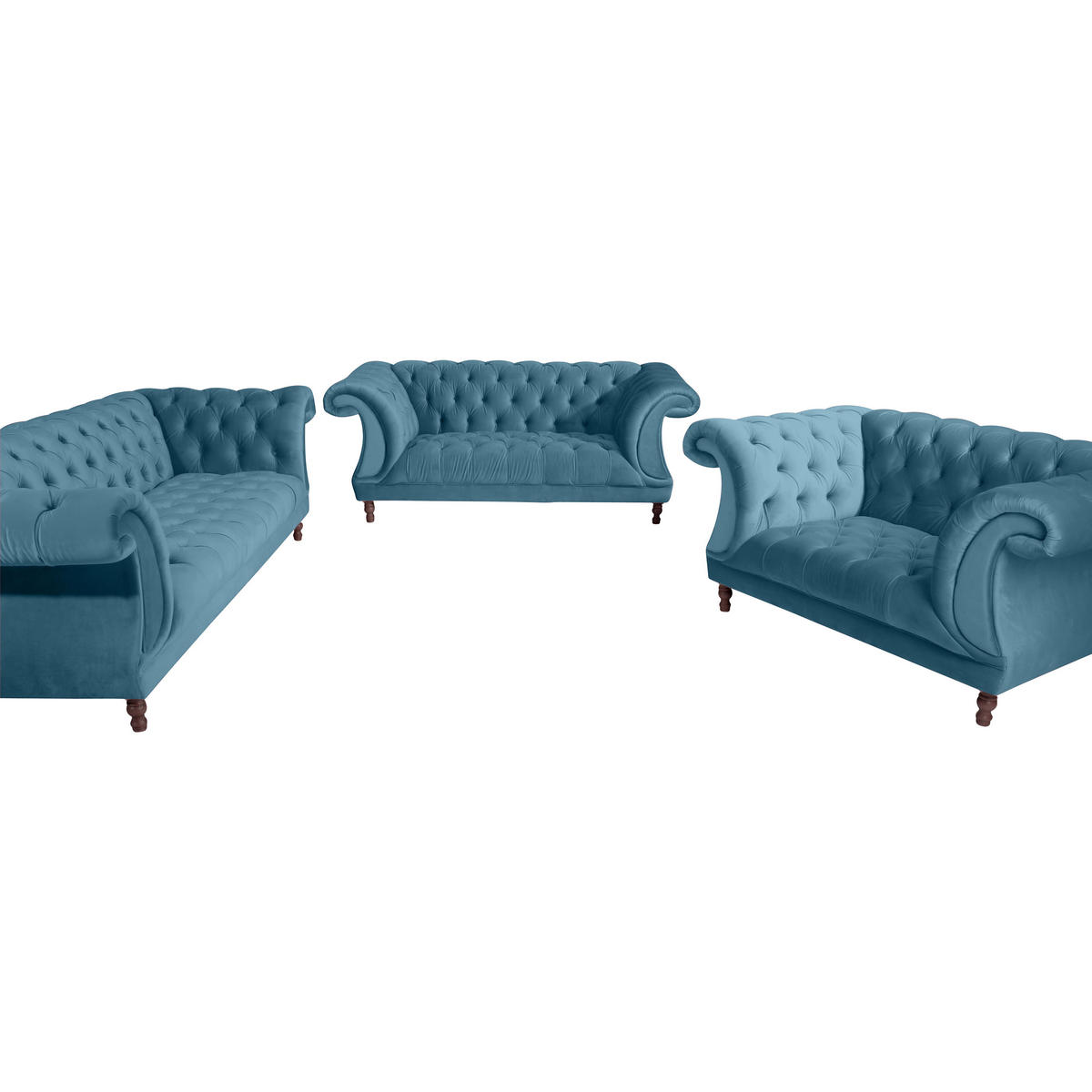 CHESTERFIELD-SESSEL - Nussbaumfarben/Petrol, Design, Holz/Textil (167/80/100cm) - Max Winzer