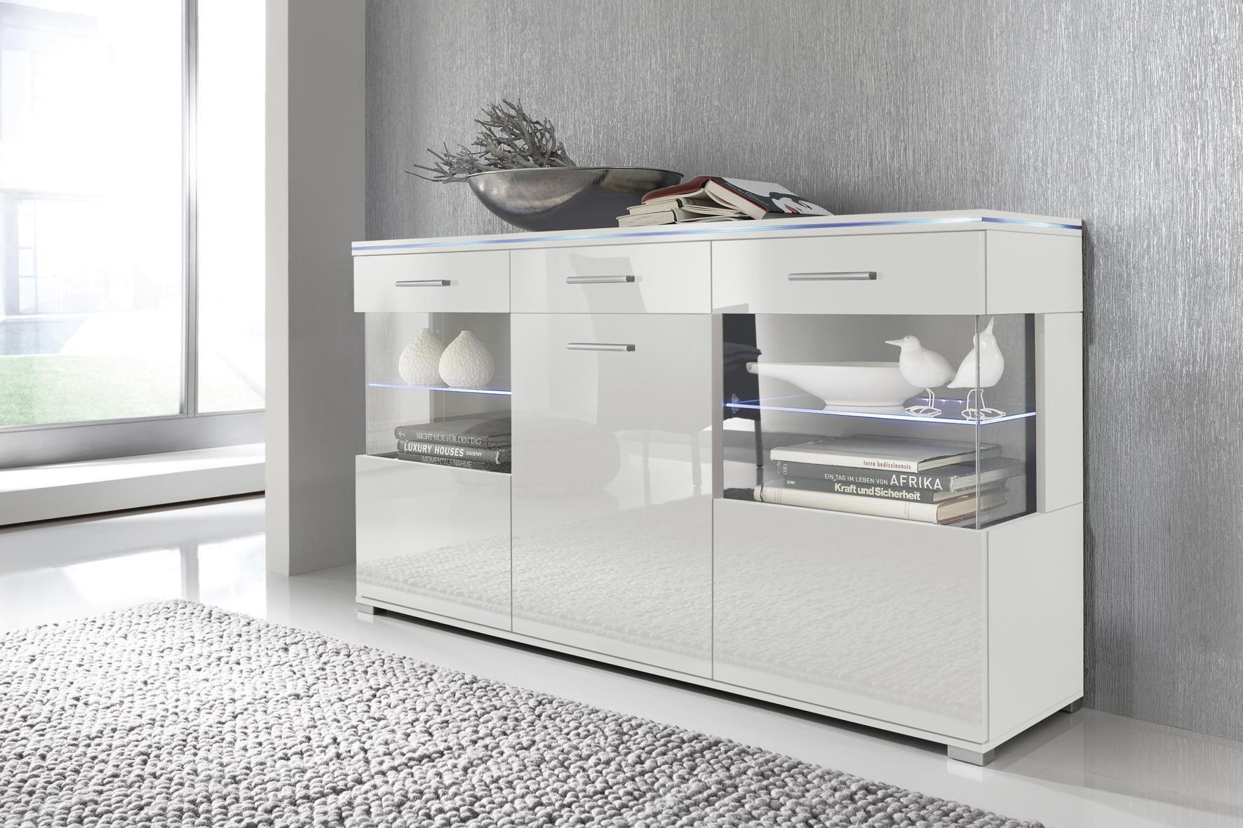 SIDEBOARD 150/84/38 cm  in Weiß  - Silberfarben/Weiß, Design, Glas/Holz (150/84/38cm) - Livetastic
