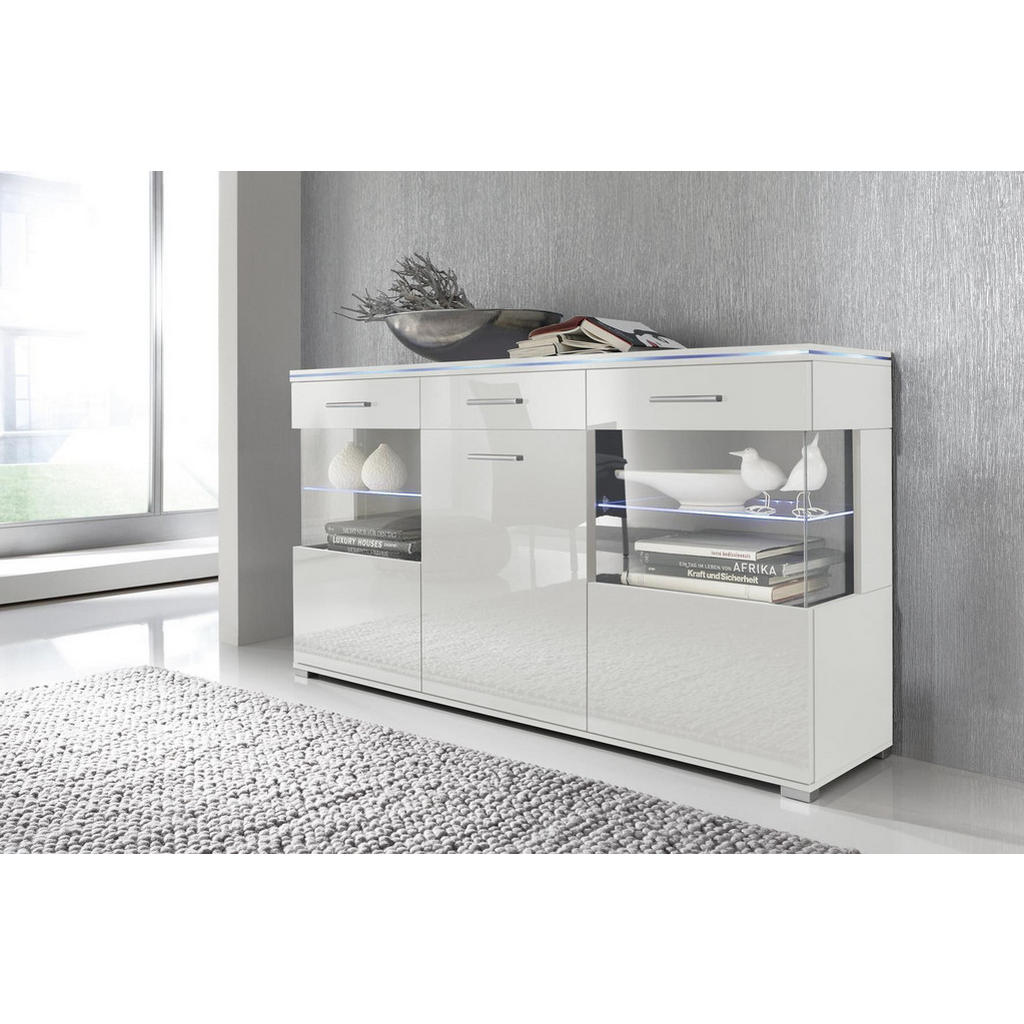 Thumbnail - Livetastic Sideboard, Weiß, Kunststoff, 6 Fächer, 1 Schubladen, 150x84x38 cm, Made in EU, Wohnzimmer, Kommoden & Sideboa...