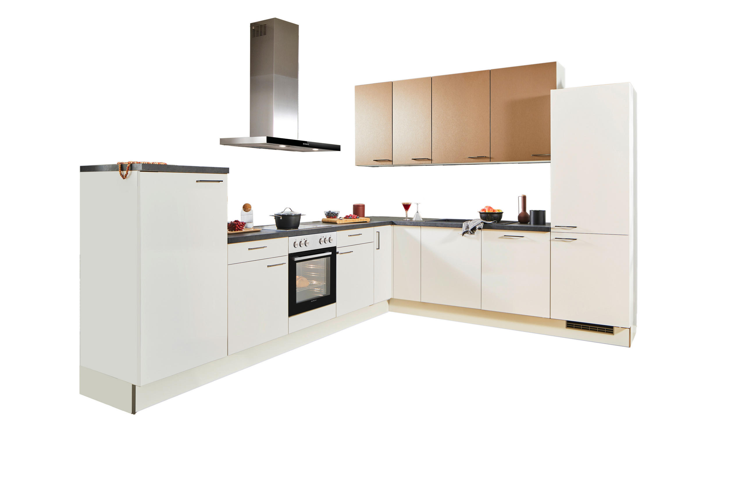 ECKKÜCHE 330/270 cm  in Weiß, Bronzefarben  - Schwarz/Weiß, Design, Holzwerkstoff/Metall (330/270cm) - Xora