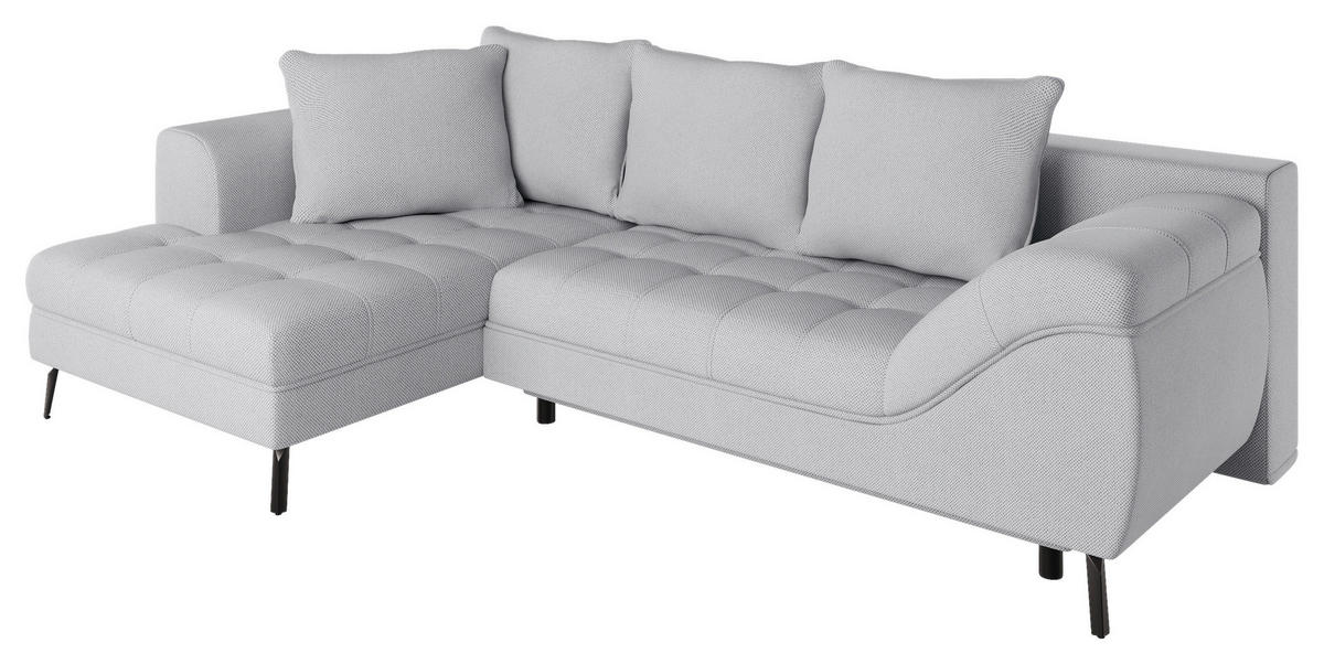 Ecksofa inkl. Funktionen in Webstoff Hellgrau  - Hellgrau/Schwarz, MODERN, Textil/Metall (177/279cm)
