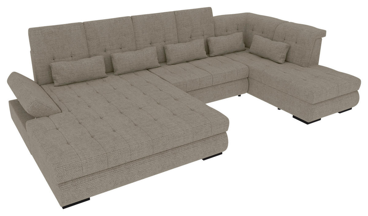 WOHNLANDSCHAFT Greige Struktur  - Greige/Schwarz, KONVENTIONELL, Kunststoff/Textil (212/358/222cm) - Carryhome