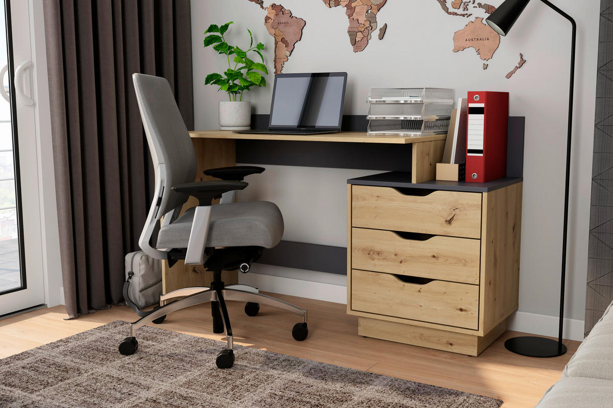 SCHREIBTISCH 138/51,5/83,5 cm  in Eiche Artisan, Anthrazit  - Anthrazit/Eiche Artisan, MODERN, Holzwerkstoff (138/51,5/83,5cm) - MID.YOU