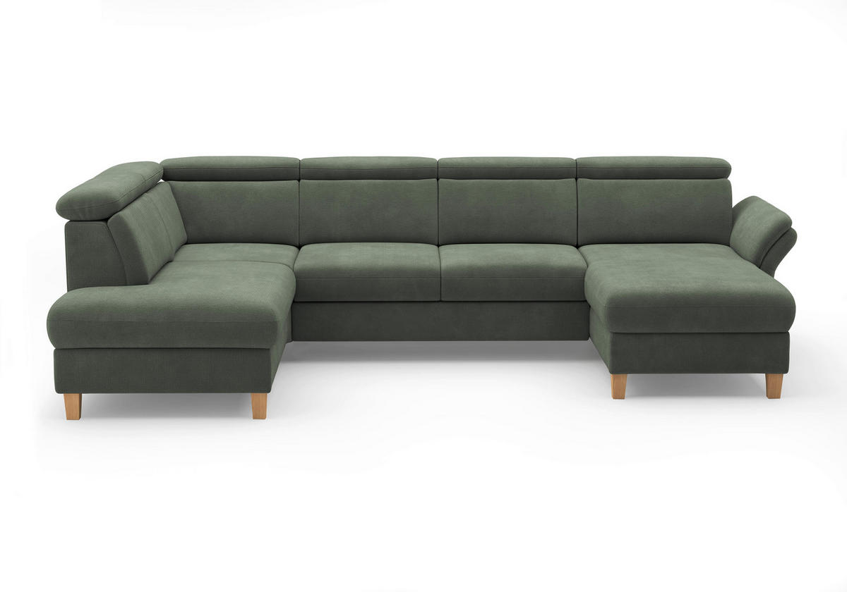 WOHNLANDSCHAFT GLENDALE E Dunkelgrün Flachgewebe  - Dunkelgrün/Eichefarben, KONVENTIONELL, Holz/Textil (193/321/166cm) - Sit & More