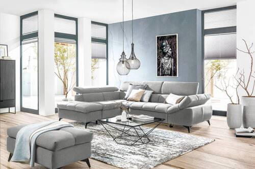 ECKSOFA in Mikrofaser Hellgrau  210/279 cm  - Hellgrau/Schwarz, Design, Kunststoff/Textil (210/279cm) - Stylife