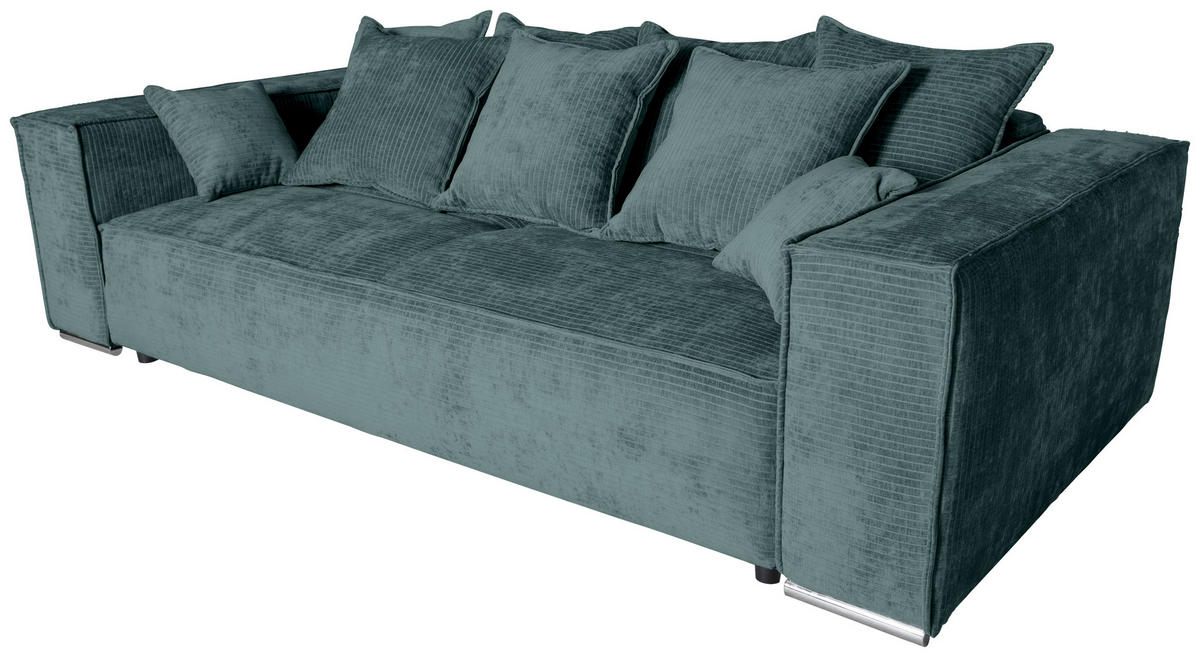 BIGSOFA Flachgewebe Blau  - Chromfarben/Blau, KONVENTIONELL, Textil/Metall (256/68/122cm) - Carryhome