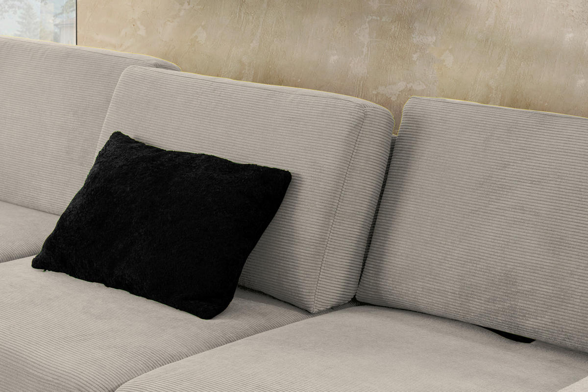 ECKSOFA in Cord Sandfarben  - Sandfarben/Schwarz, Design, Textil/Metall (185-209/298cm) - Pure Home Lifestyle