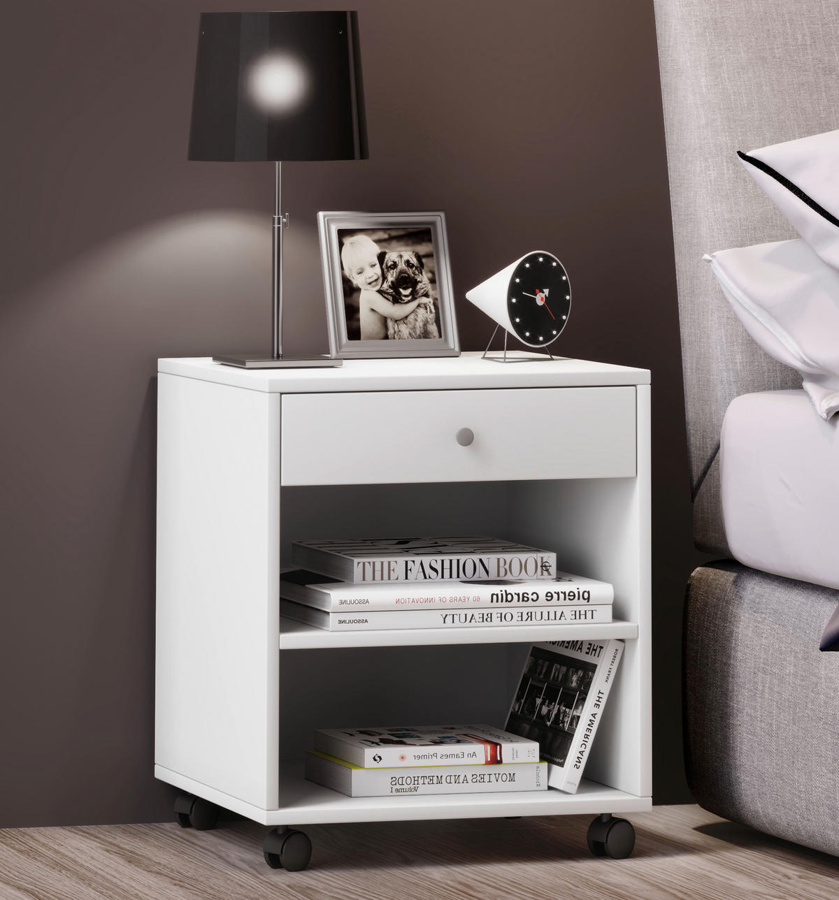 NACHTSCHRANK 45/54/38 cm  - Silberfarben/Weiß, MODERN, Holzwerkstoff/Kunststoff (45/54/38cm) - MID.YOU