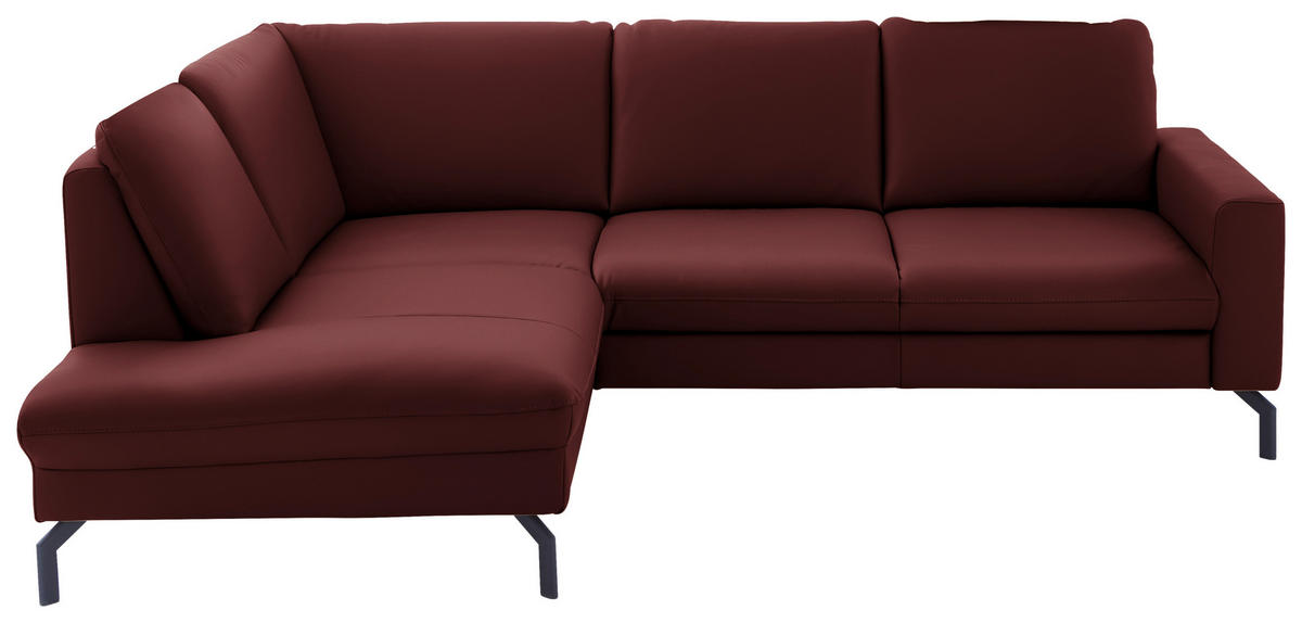 ECKSOFA in Echtleder Brombeere  - Brombeere/Schwarz, Design, Leder/Metall (194/250cm) - Beldomo Premium