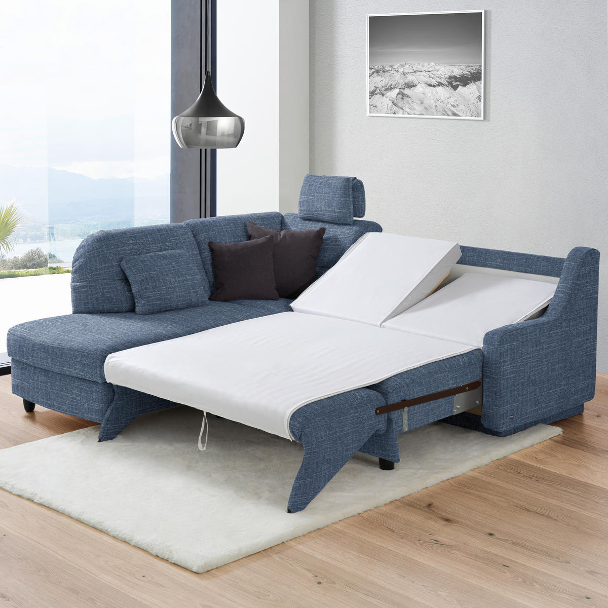 ECKSOFA in Chenille Blau  208/226 cm  - Blau/Schwarz, KONVENTIONELL, Textil (208/226cm) - Sedda