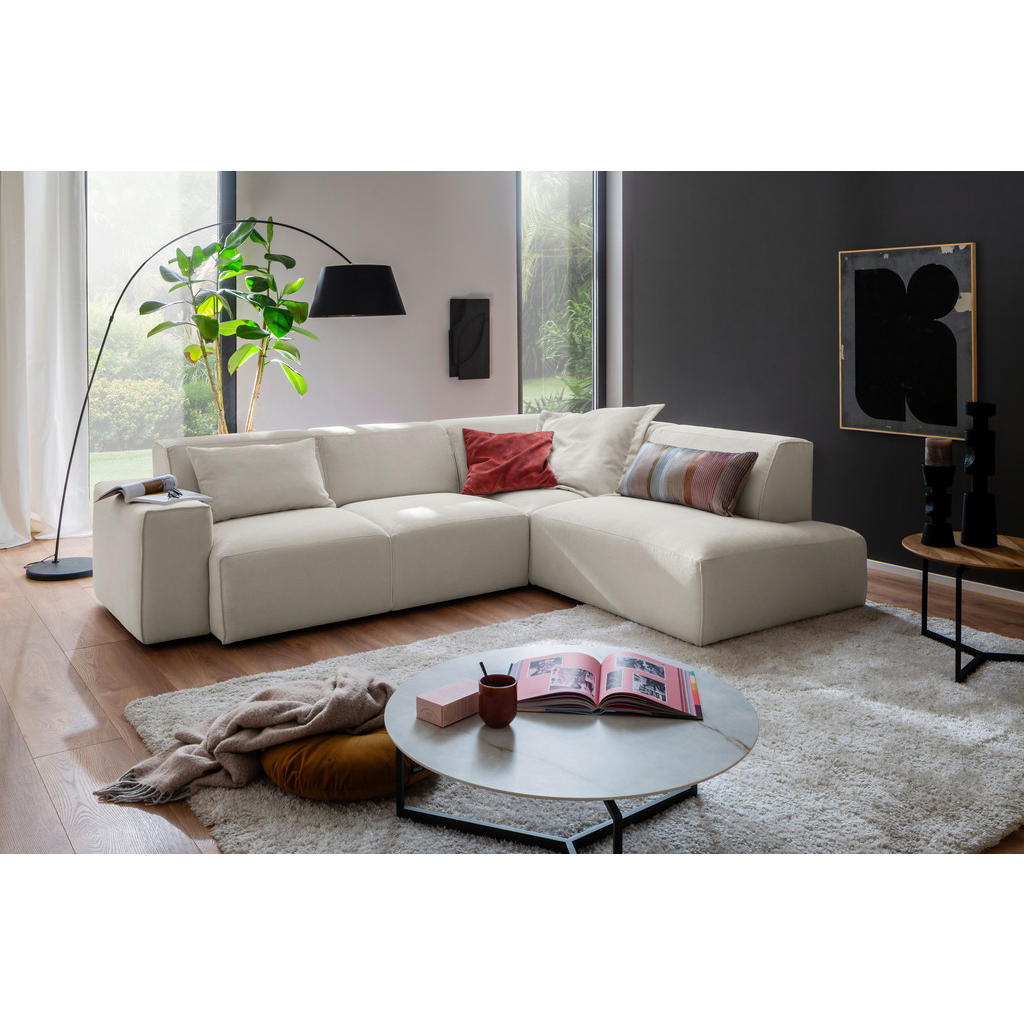 Thumbnail - Pure Home Lifestyle Ecksofa, Hellgrau, Textil, 3-Sitzer, L-Form, Ottomane rechts, 270x210 cm, Goldenes M, Oeko-Tex® Stan...