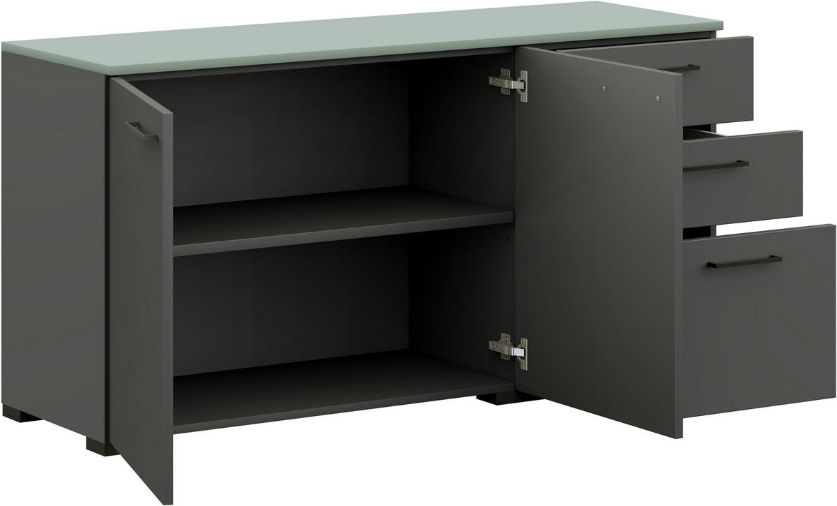 SIDEBOARD 150/72,8/41,9 cm  in Graphitfarben, Salbeigrün  - Salbeigrün/Anthrazit, Design, Holzwerkstoff/Metall (150/72,8/41,9cm) - Cantus