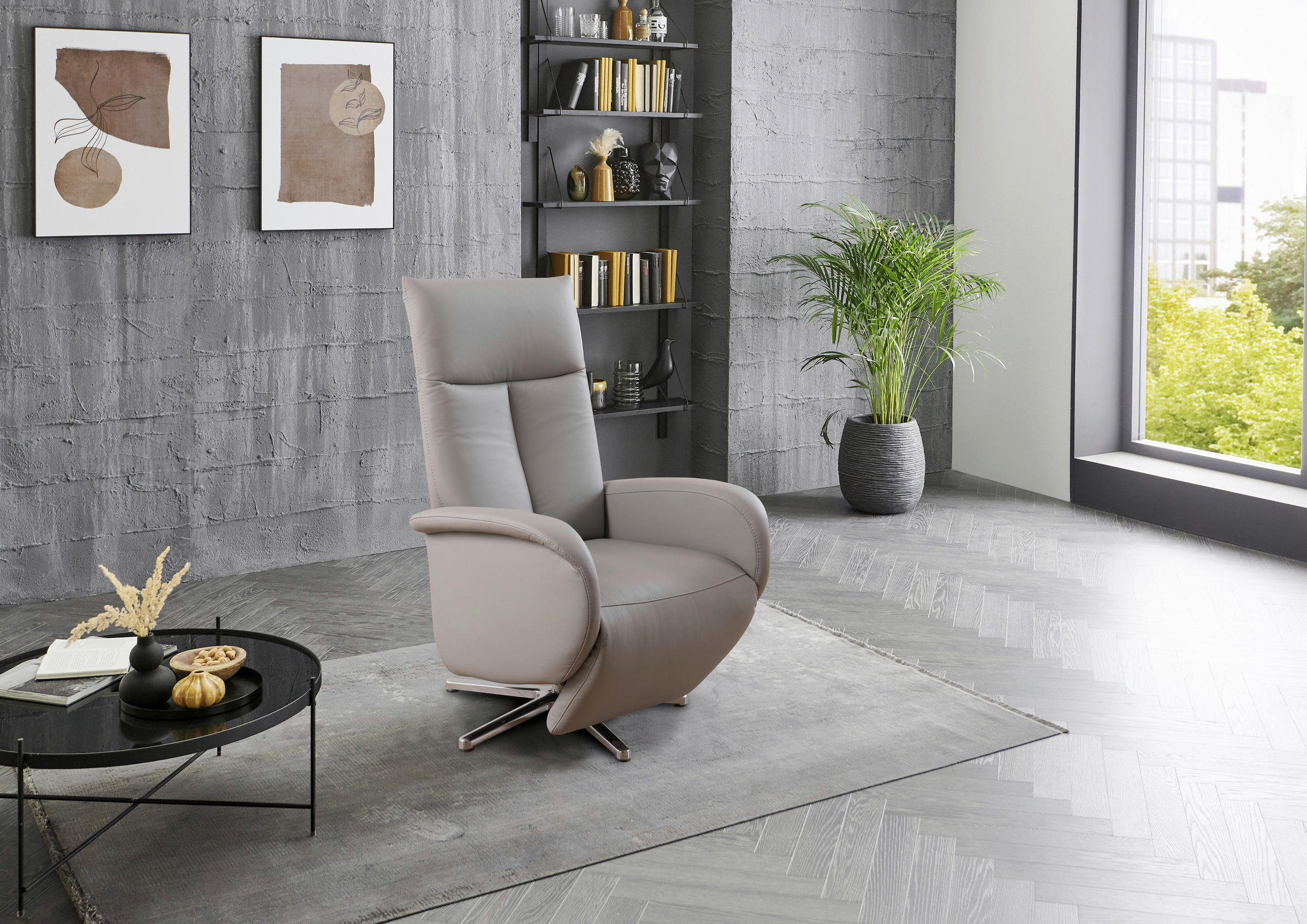 Sit & More RELAXAČNÍ KŘESLO, kůže, světle šedá