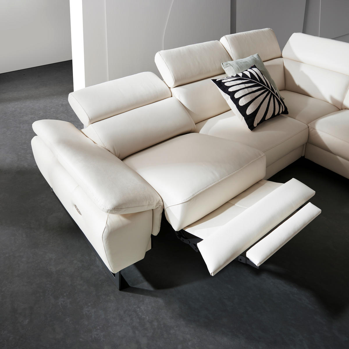 ECKSOFA in Echtleder Weiss  - Weiss/Schwarz, Modern, Leder/Metall (225/281cm) - Celina Home