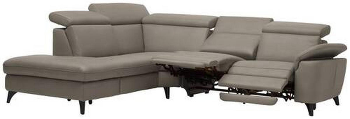 ECKSOFA in Echtleder Graubraun  - Graubraun/Schwarz, Design, Leder/Metall (239/285cm) - Cantus
