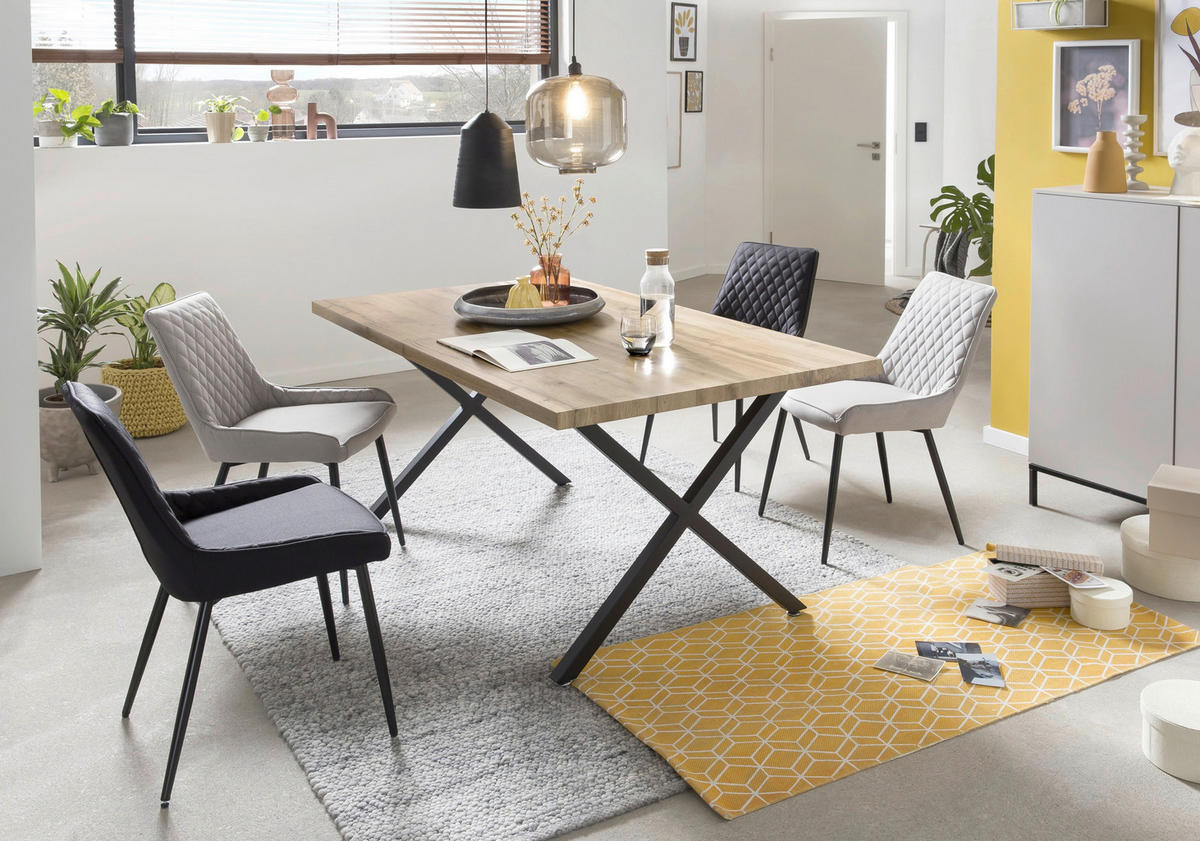 ESSTISCH rechteckig Naturfarben, Schwarz  - Schwarz/Naturfarben, Design, Holzwerkstoff/Metall (160/90/75cm) - Livetastic