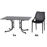 GARTENGARNITUR 5-teilig Stahl  - Anthrazit, Basics, Kunststoff/Metall (90/81/140cm) - Siena Garden