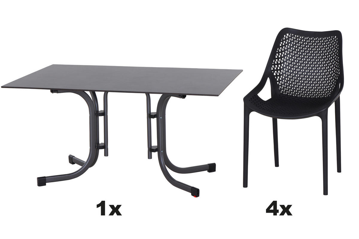 GARTENGARNITUR 5-teilig Stahl  - Anthrazit, Basics, Kunststoff/Metall (90/81/140cm) - Siena Garden