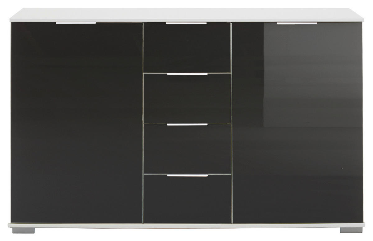 COMMODE 130/83/41 cm noir, blanc  - couleur d'aluminium/couleur chromée, Design, métal/verre (130/83/41cm) - Livetastic
