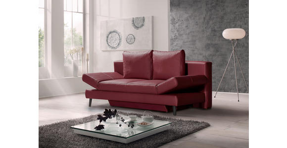 SCHLAFSOFA Weinrot Echtleder - Weinrot/Schwarz, Design, Leder/Metall (200/85/90cm) - Novel
