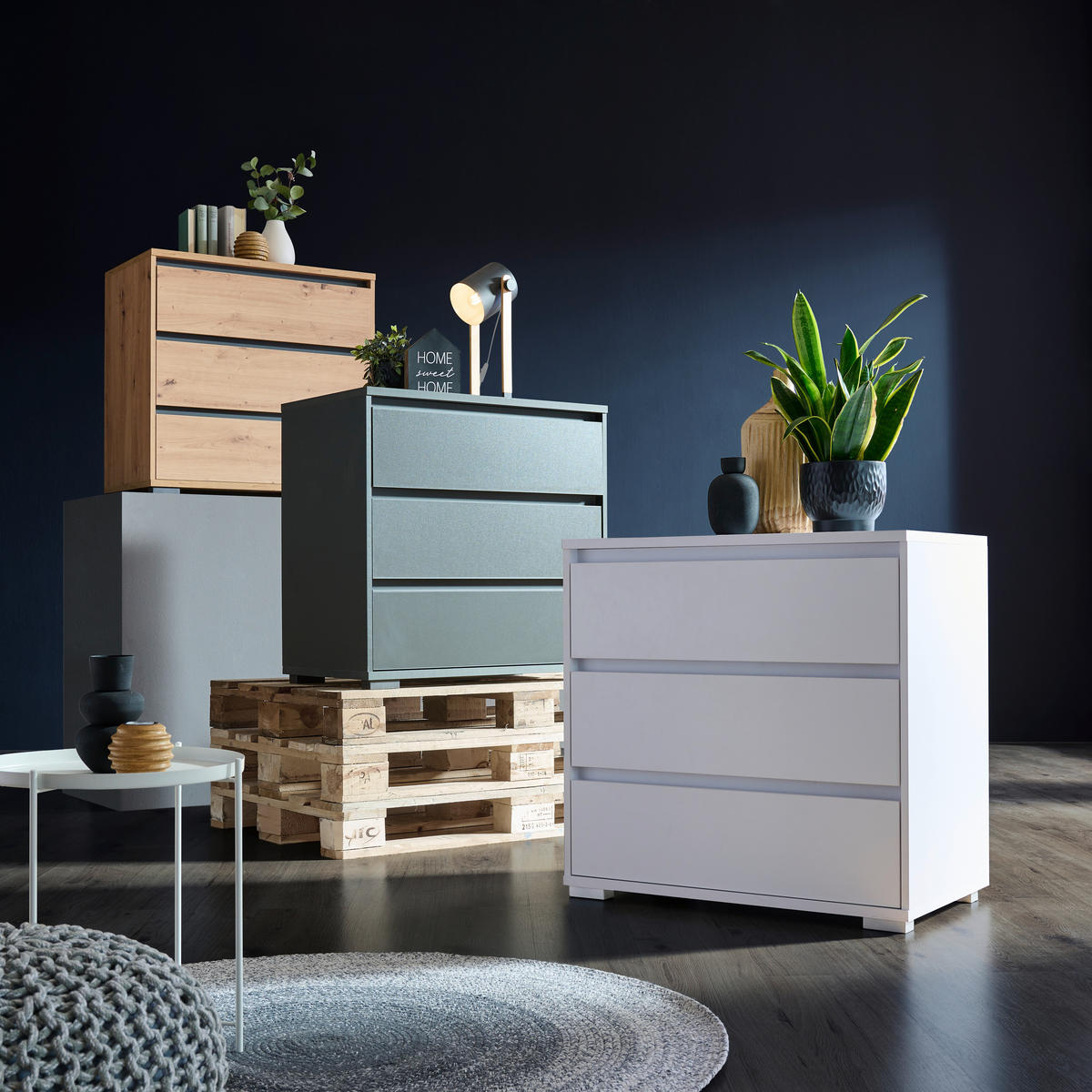 KOMMODE 80/79/48 cm  in Anthrazit, Eichefarben  - Eichefarben/Anthrazit, Design, Holzwerkstoff/Kunststoff (80/79/48cm) - Carryhome