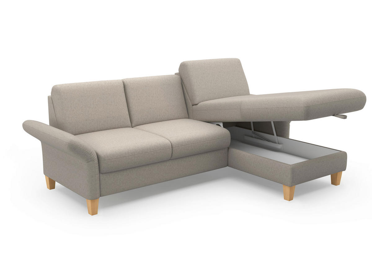 ECKSOFA ROCHELLE E Taupe Flachgewebe  - Taupe/Eichefarben, KONVENTIONELL, Holz/Textil (251/164cm) - Sit & More