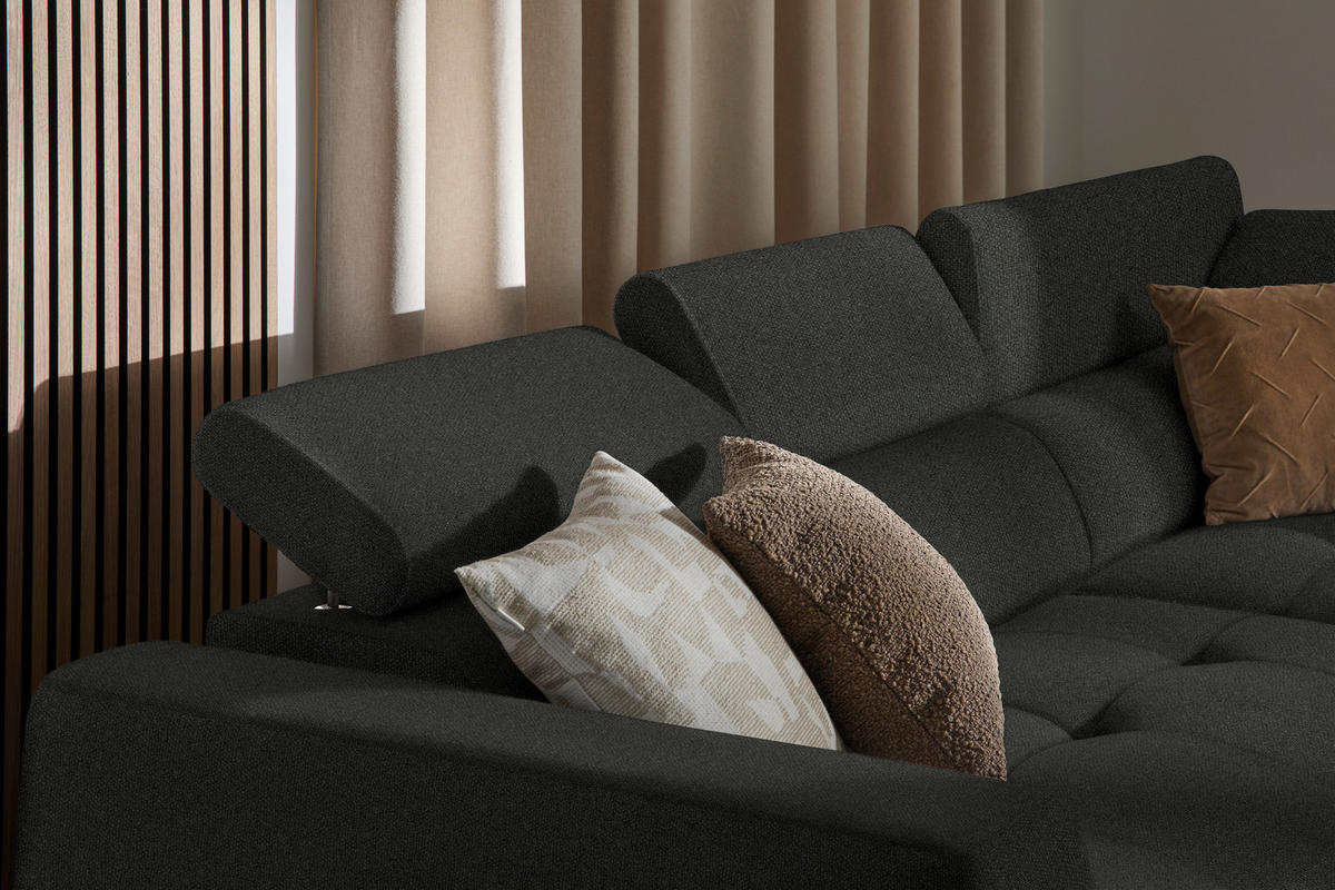 ECKSOFA in Struktur Schwarz  - Schwarz, Design, Kunststoff/Textil (284/205cm) - MID.YOU