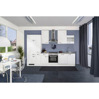 KÜCHENBLOCK 310 cm   in Weiß, Weiß Hochglanz  - Schieferfarben/Edelstahlfarben, MODERN, Holzwerkstoff/Metall (310cm) - FlexWell