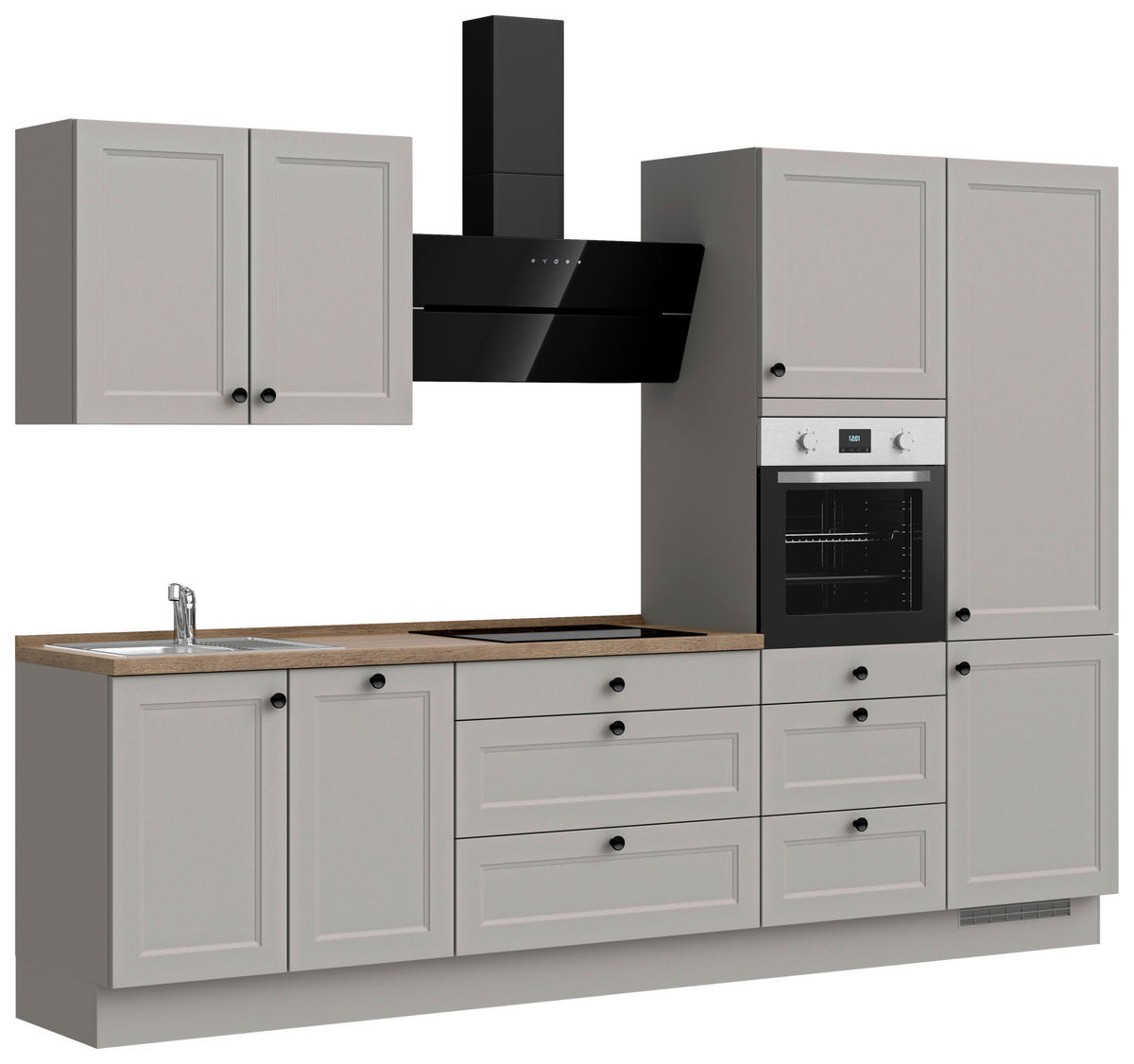 KÜCHENBLOCK 300 cm   in Grau, Eiche dunkel  - Eiche dunkel/Schwarz, MODERN, Holzwerkstoff/Metall (300cm) - Nobilia