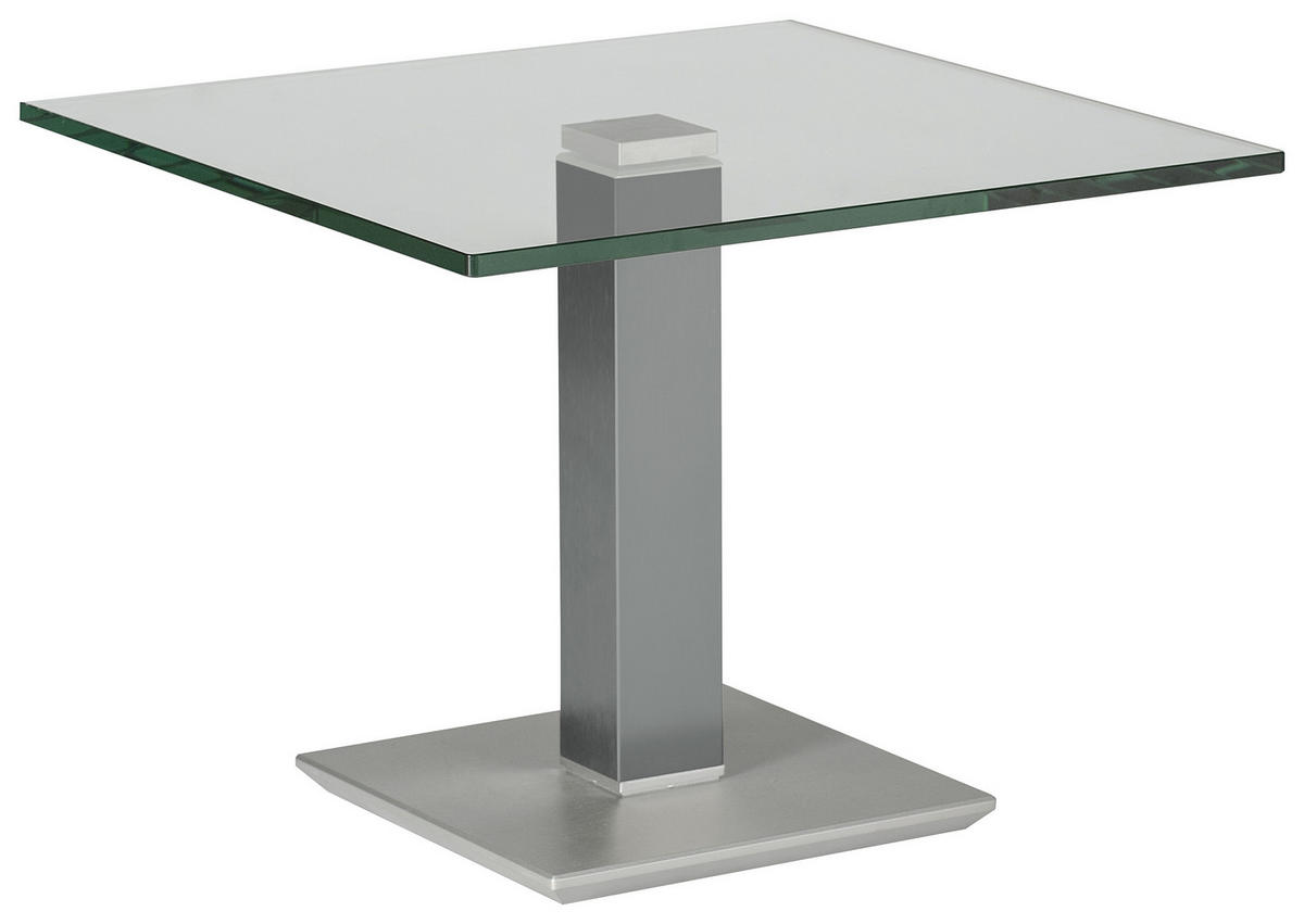 BEISTELLTISCH 60/60/46-65 cm Grau, Edelstahlfarben quadratisch  - Edelstahlfarben/Grau, Design, Glas/Kunststoff (60/60/46-65cm)