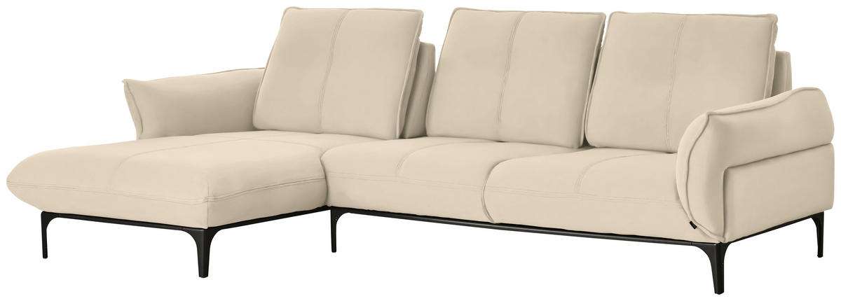 ECKSOFA in Echtleder Beige  182/277 cm  - Beige/Schwarz, Natur, Leder (182/277cm) - Valnatura
