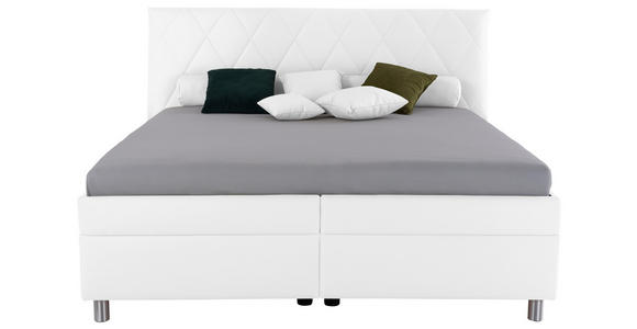 POLSTERBETT Matratze, Lattenrost, Bettkasten 180/200 cm in Weiß - Birkefarben/Silberfarben, KONVENTIONELL, Holz/Textil (180/200cm) - Esposa