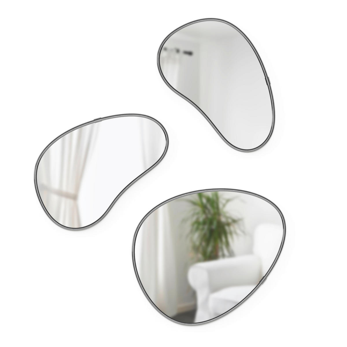 SET OGLEDALA  31.3/26.2/1.9 cm     - boje titana, Basics, staklo/drvni materijal (31.3/26.2/1.9cm) - Umbra
