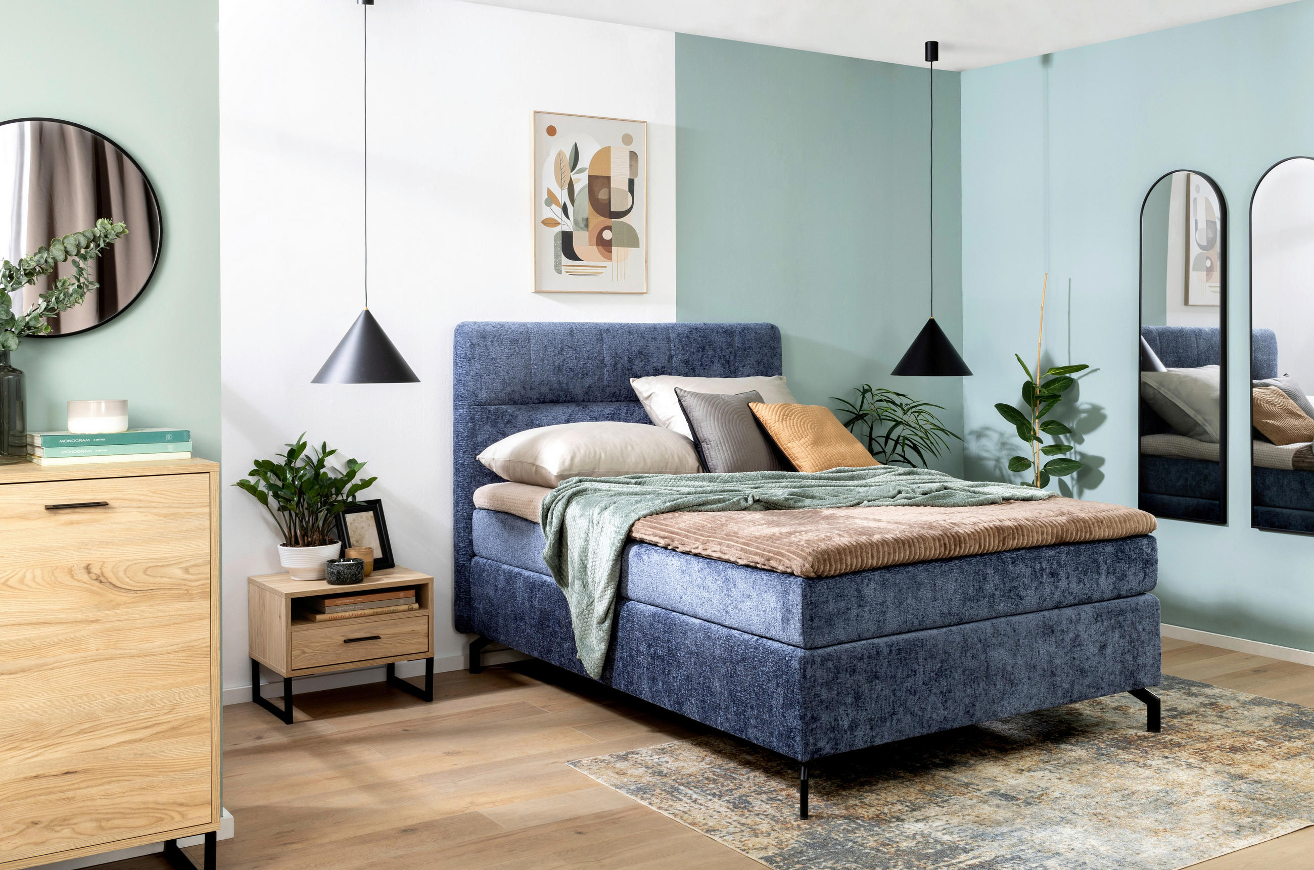 BOXSPRINGBETT 140/200 cm  in Blau  - Blau/Schwarz, Design, Textil/Metall (140/200cm) - Esposa