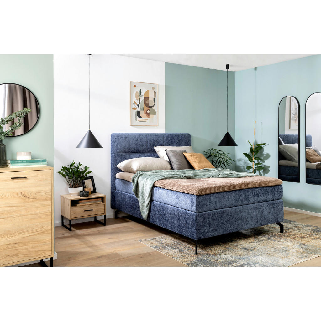 Thumbnail - Esposa Boxspringbett, Blau, Textil, H3, Höhe ca. 17 cm, 140x200 cm, Stoffauswahl, Topper durchgehend, Matratze in versch...