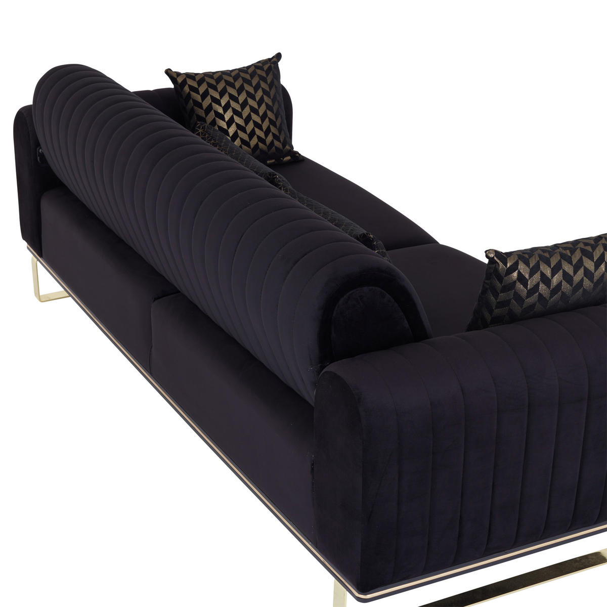 3-SITZER-SOFA Velours Schwarz  - Goldfarben/Schwarz, MODERN, Textil/Metall (230/83/90cm) - Livetastic