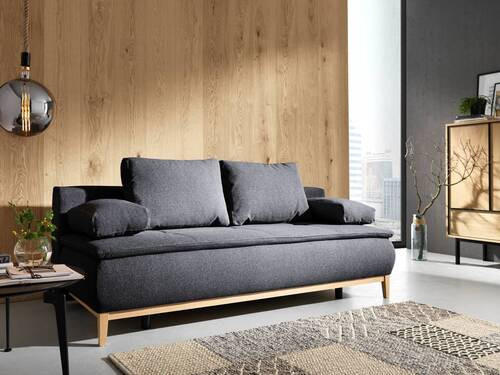 BOXSPRINGSOFA in Flachgewebe Dunkelgrau  - Eichefarben/Dunkelgrau, Design, Holz/Textil (202/78-93/100cm) - Carryhome