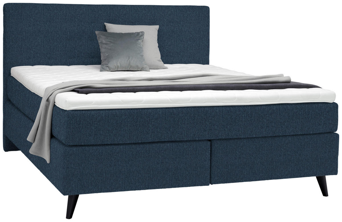 BOXSPRINGBETT 200/200 cm  in Blau  - Blau/Schwarz, KONVENTIONELL, Holz/Textil (200/200cm) - Voleo