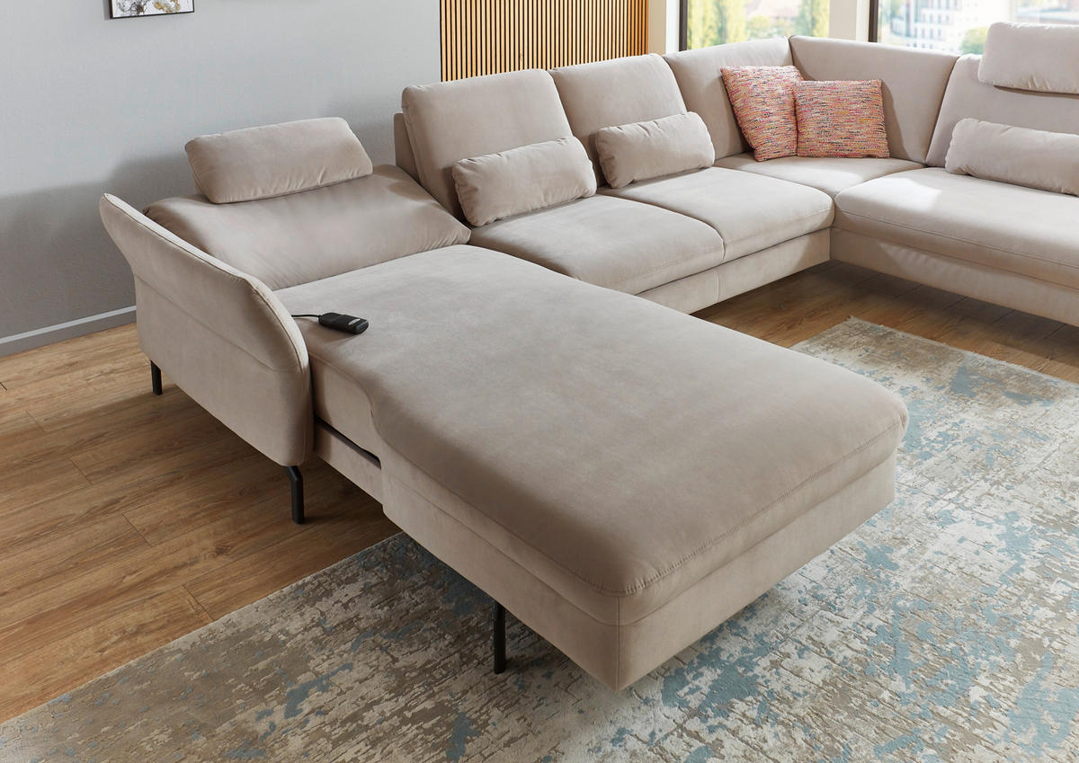 WOHNLANDSCHAFT in Velours Graubraun  - Graubraun/Schwarz, Design, Textil/Metall (179/335/220cm) - Beldomo System